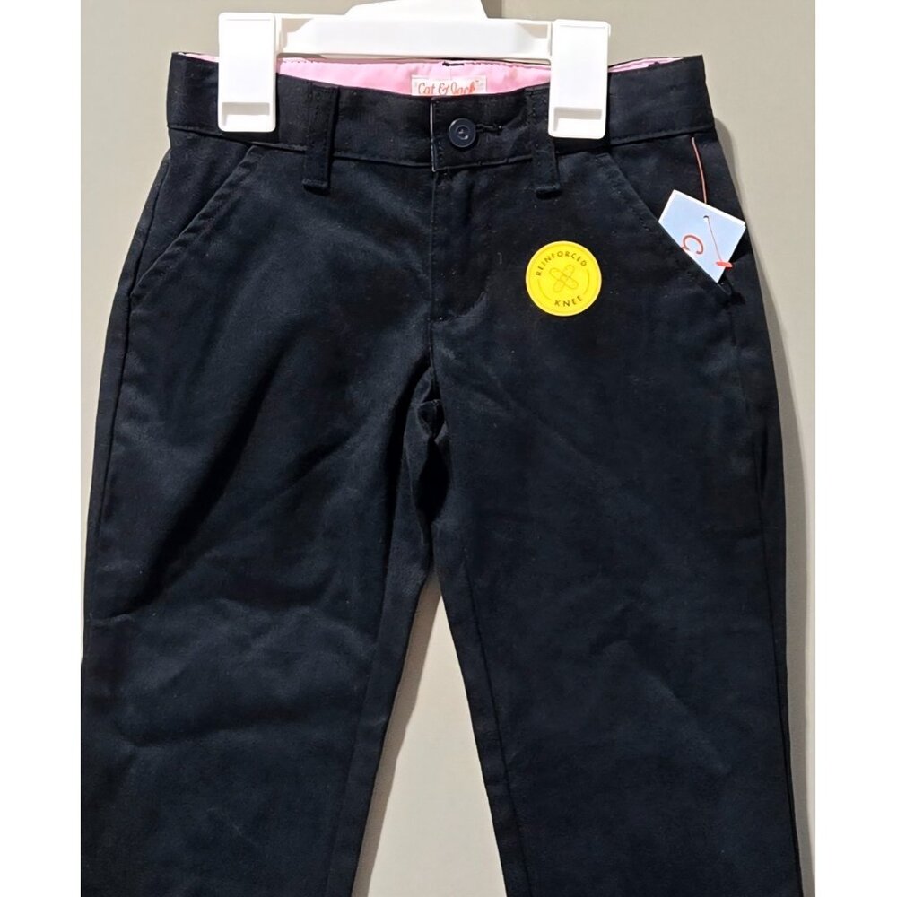 Cat & Jack Adjustable Waist Solid Black Chino Casual Pants --  Girls' Size 5 - Picture 2 of 7